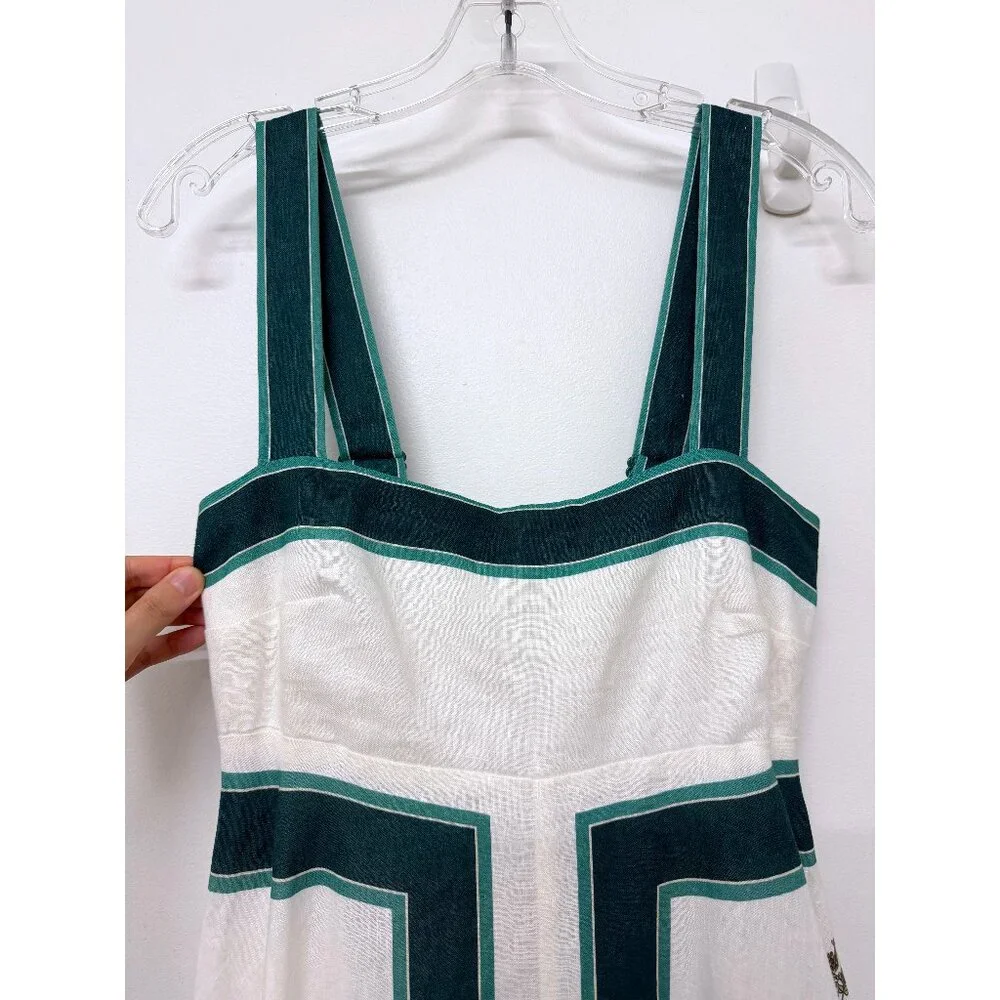 NWT Alemais Frutta Midi Sun Dress White Green Floral Fruit Stripe Linen AU 8 US4 - Picture 8 of 16